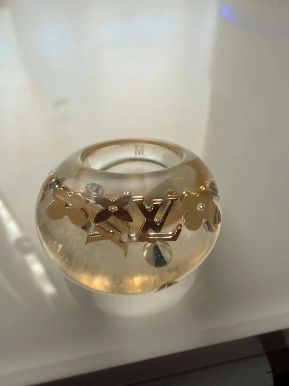 Louis Vuitton Clear Resin Dome Ring with Gold Floral Motif